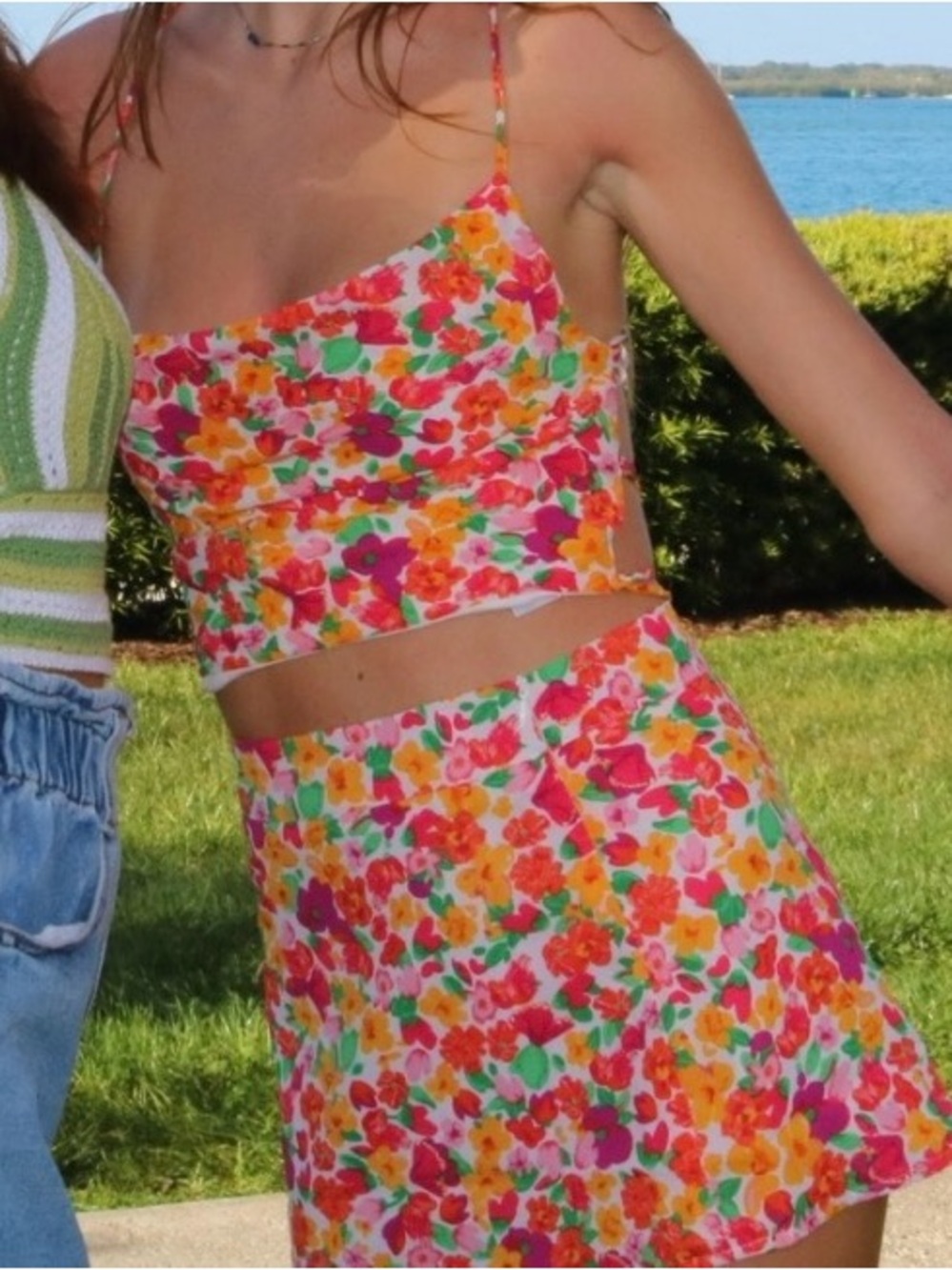 Princess Polly Floral Crop Top in Pink, Orange, Green